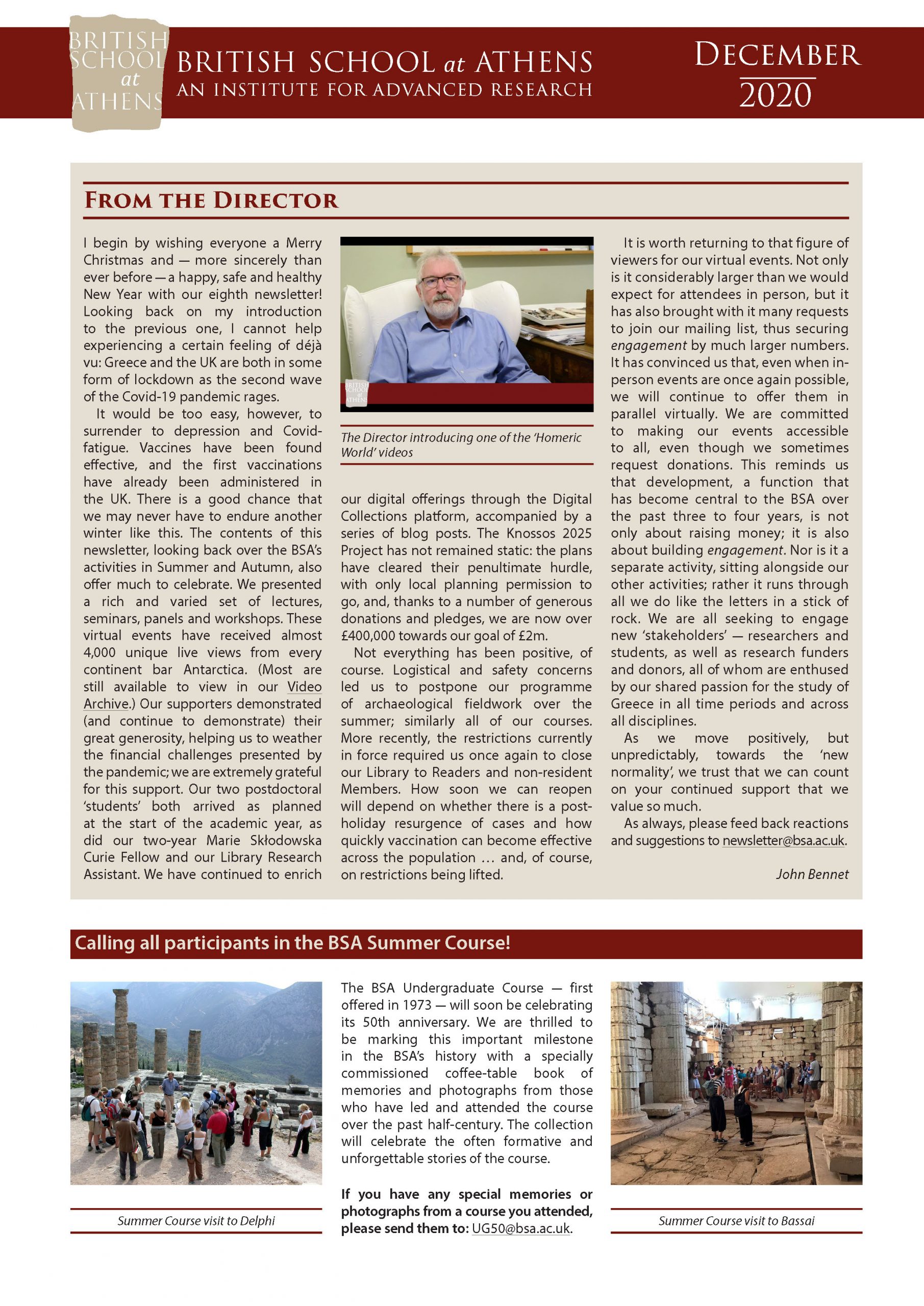 BSA December 2020 Newsletter front matter